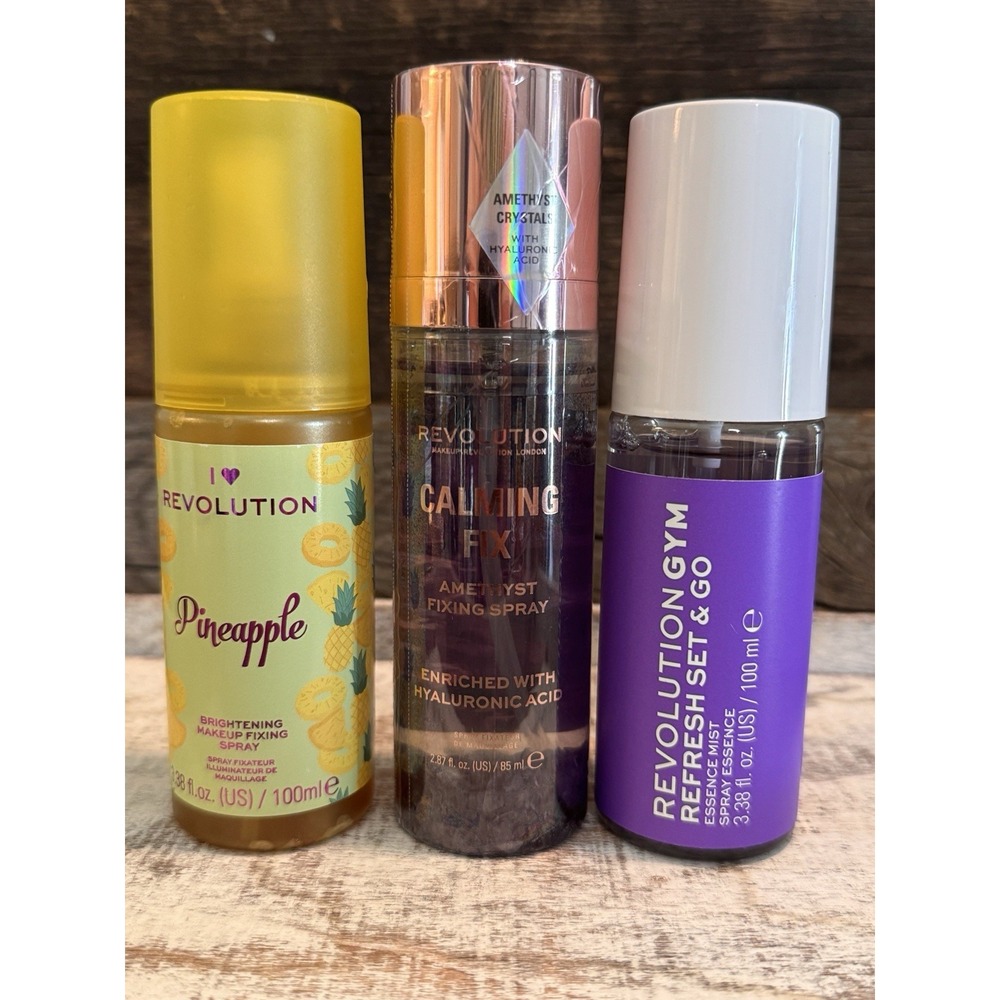 Bundle of 3 Revolution Makeup Setting Sprays | Gym, Pineapple,‎ Amethyst | $36